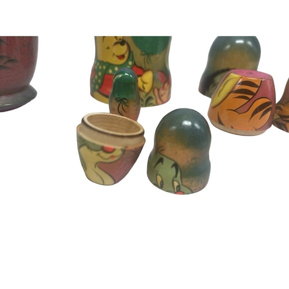 VTG WOODEN DISNEY WINNIE THE POOH TIGGER HAND PAINTED NESTING DOLLS 5 pc RARE - Picture 8 of 16